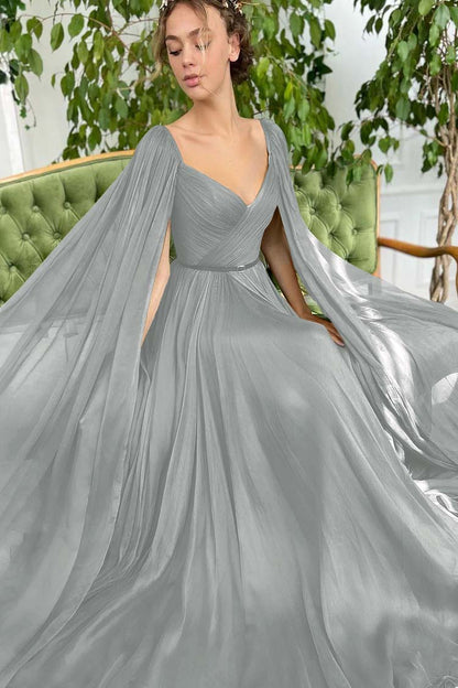 Elegant Green Long Puffy Sleeves Formal Prom Dress Sweetheart Tulle With Split