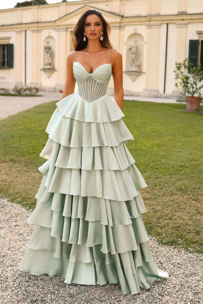 Sleeveless Strapless V-Neck Stage Beads A-Line Prom Dress