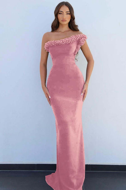 Black One Shoulder Sleeveless Mermaid Long Prom Dress With Beading
