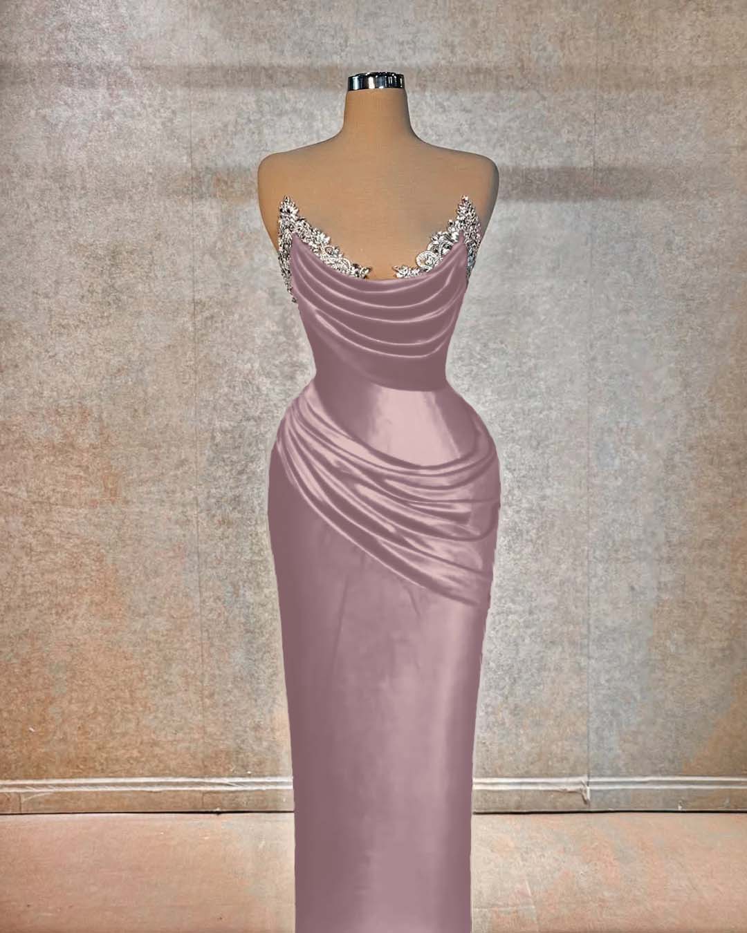 Red Sleeveless Strapless Mermaid Pleated Beads Prom Dress