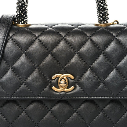 Calfskin Strass Quilted Mini Coco Handle Flap Dark Silver