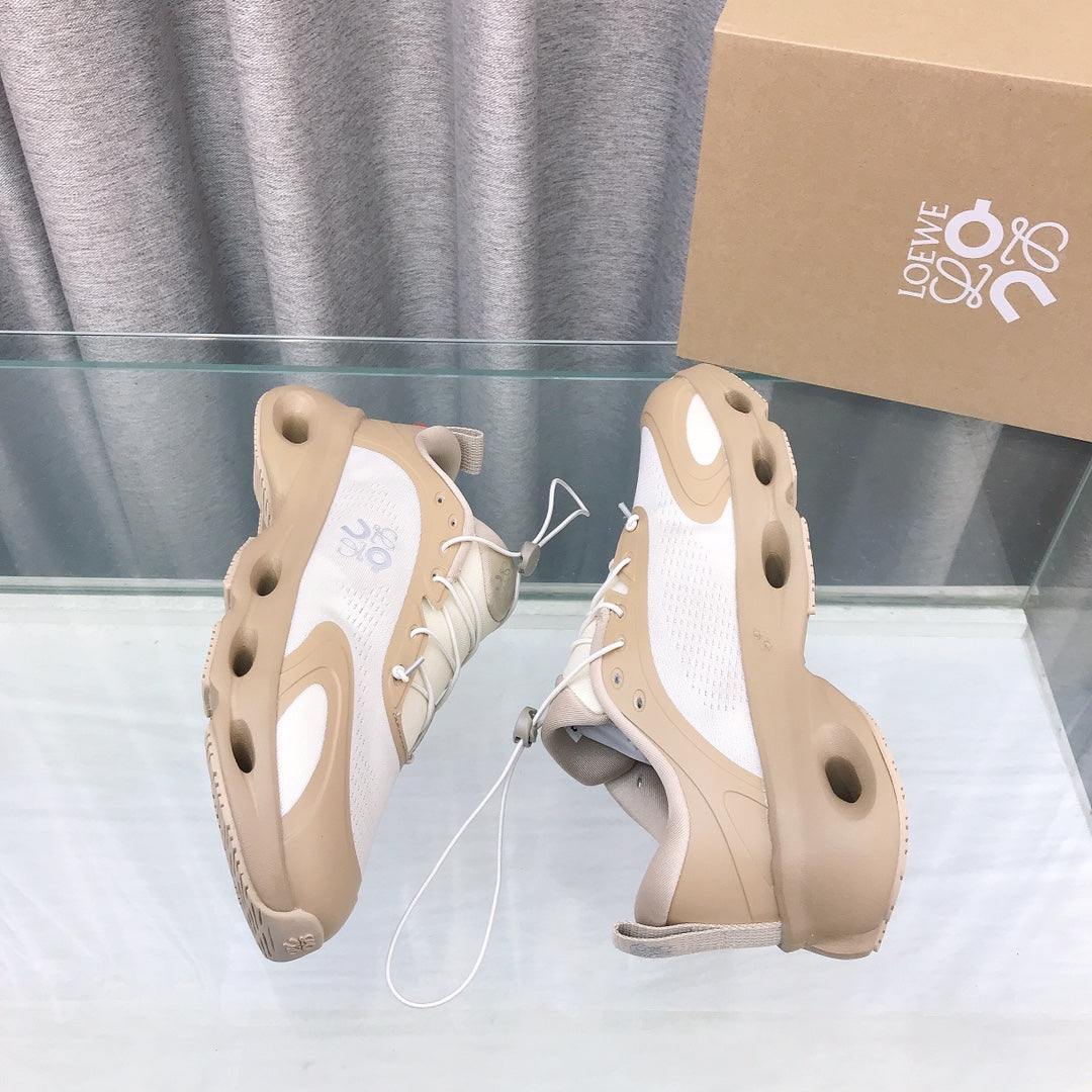 Loewe x on Angpao Couple Running Sneakers Light Brown White Nylon Calfskin 597425