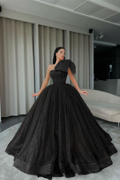 One-Shoulder Orange Ball Gown Evening Dress With Sequins