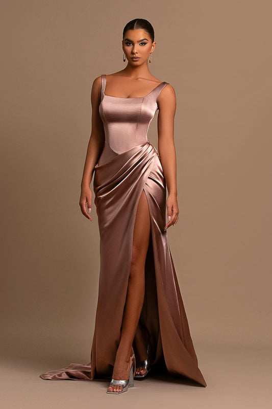 Dusty Rose Spaghetti-Straps Square Neck Mermaid Prom Dress Online