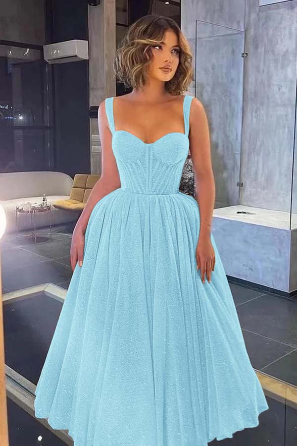 Gorgeous Spaghetti-Strap Sweetheart Sequins Prom Dress With Tulle