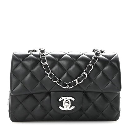 Lambskin Quilted Mini Rectangular Flap Black