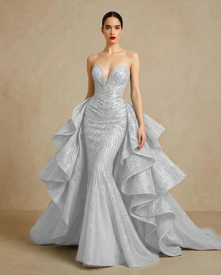 Graceful Sweetheart Sequins Embroidery Mermaid Strapless Evening Dress