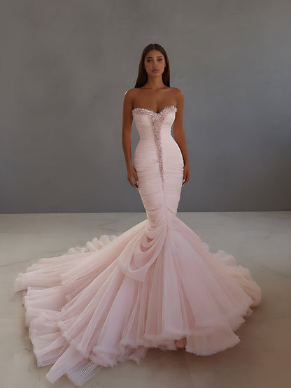 Chic Sleeveless Strapless Mermaid Long Prom Dress