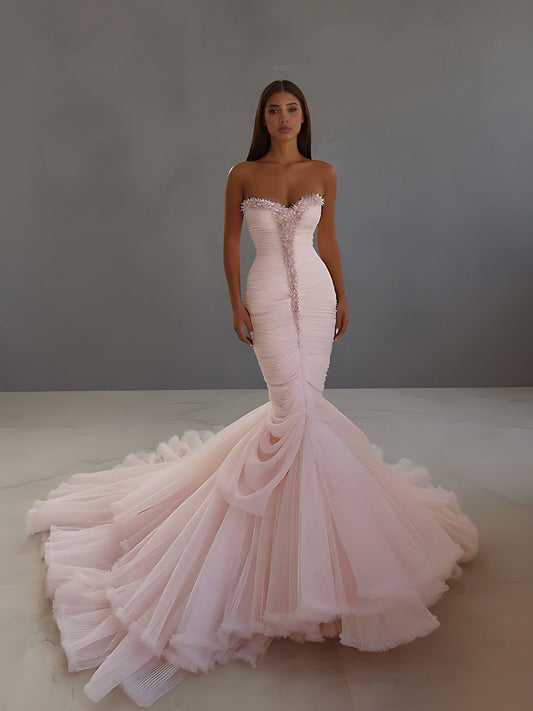 Chic Sleeveless Strapless Mermaid Long Prom Dress