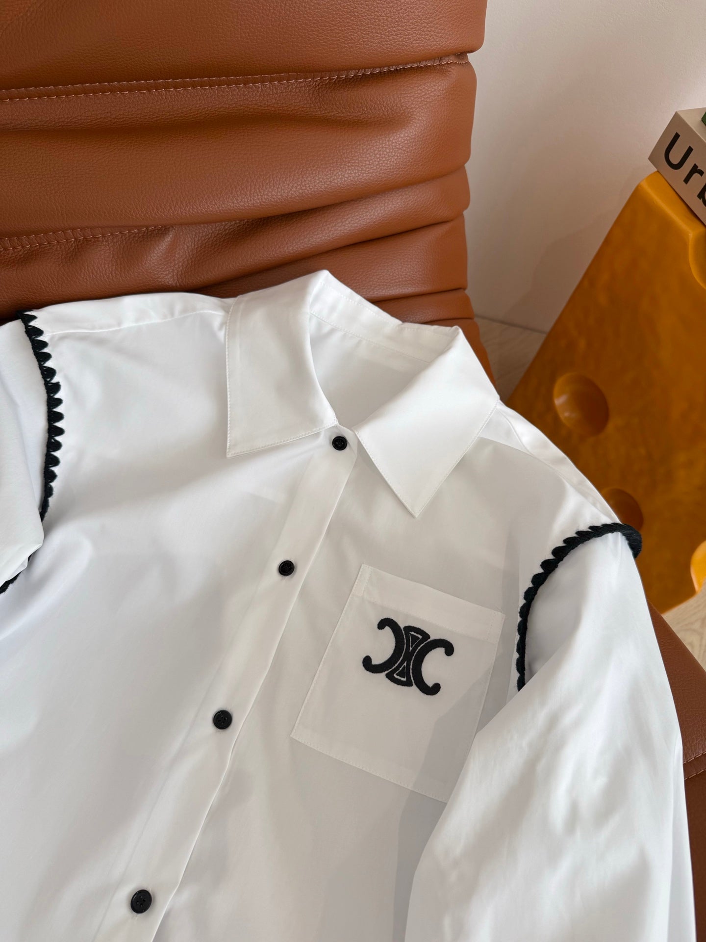 Celine 25 Embroidery Lace Shirt White mix Black Cotton