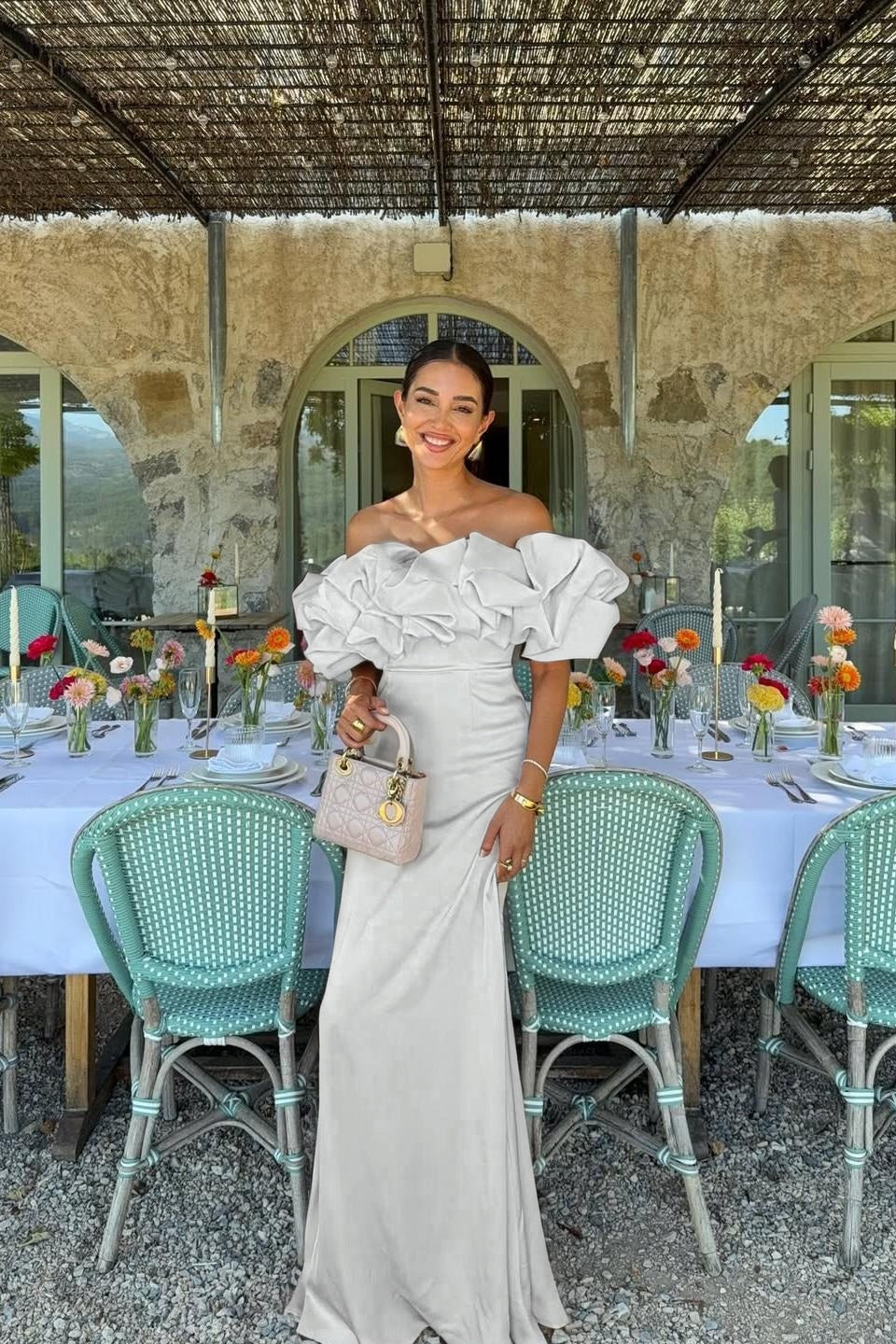 Satin Sleeveless Off-The-Shoulder Long Evening Dress With Pleated