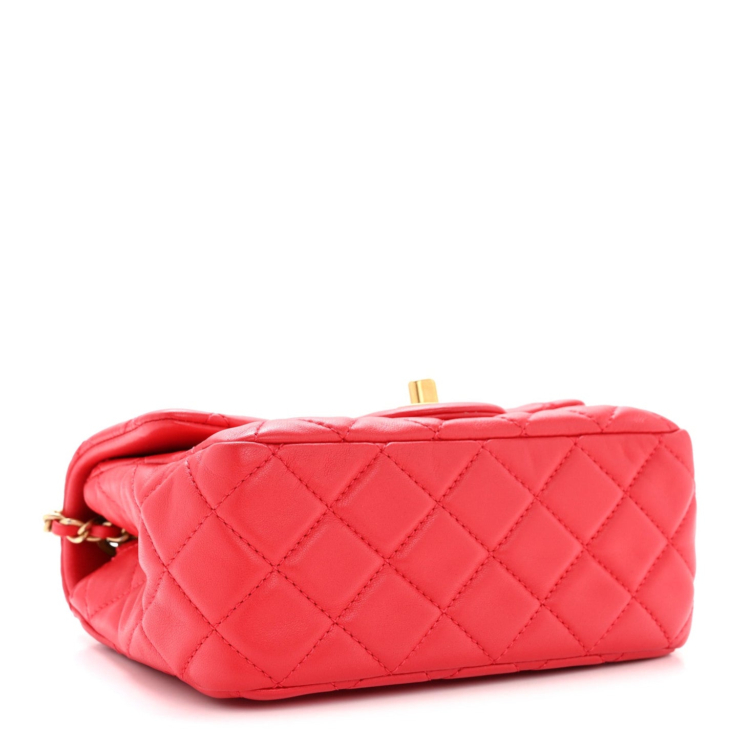 Lambskin Quilted Mini Pearl Crush Flap Red