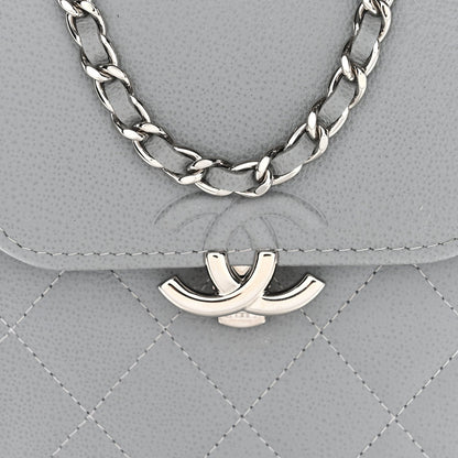 Grained Calfskin Quilted CC Box Clutch With Chain Grey