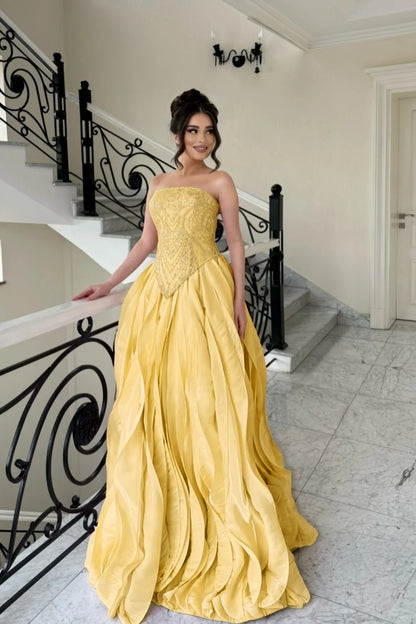 Elegant Pink Strapless Evening Dress A-Line Floor Length with Beading