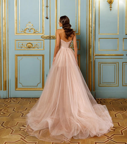 Sleeveless A-Line Deep V-Neck Strapless Prom Dress With Beads