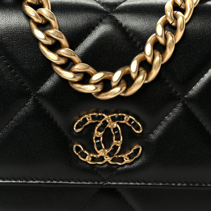 Lambskin Quilted Chanel 19 Wallet On Chain WOC Black