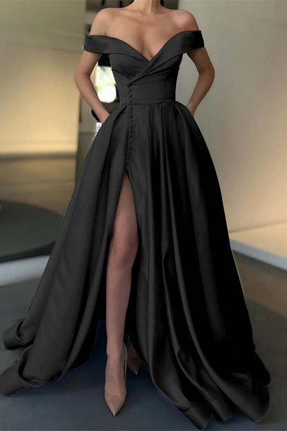 Long Slit Prom Off-the-Shoulder Dress