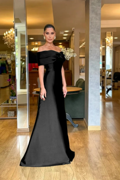 Stunning Dark Green Satin Off the Shoulder Strapless Long Prom Dress with Pleated