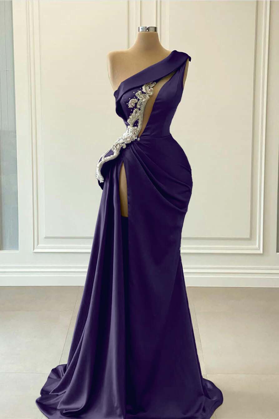 One Shoulder Blue Mermaid Prom Dress With Beaded