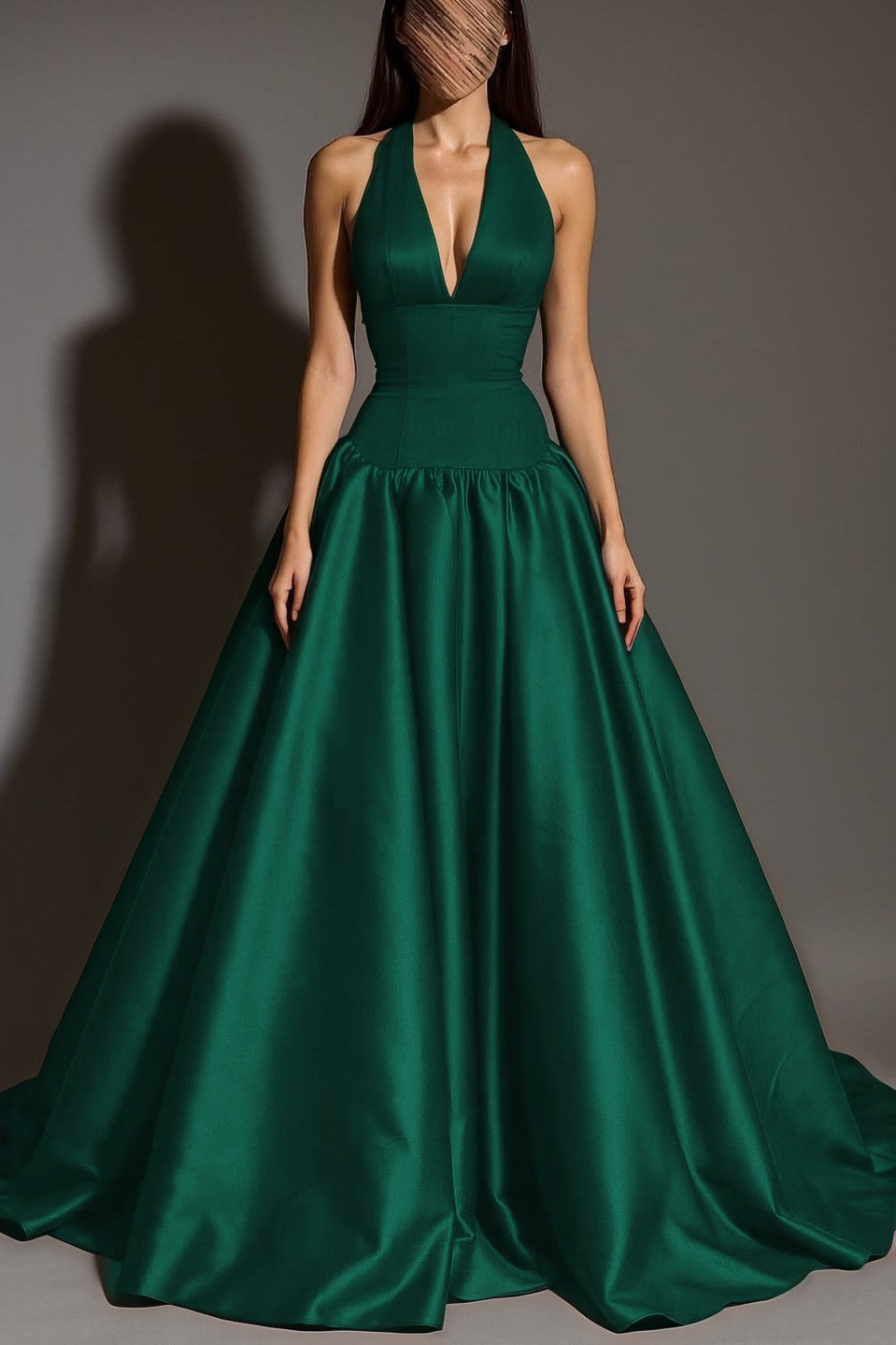 Sexy Sleeveless Halter Straps A-Line Deep V-Neck Long Prom Dress