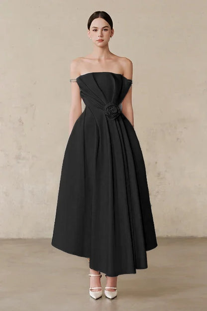 Ivory Off-the-Shoulder A-Line Evening Dress With Pleated