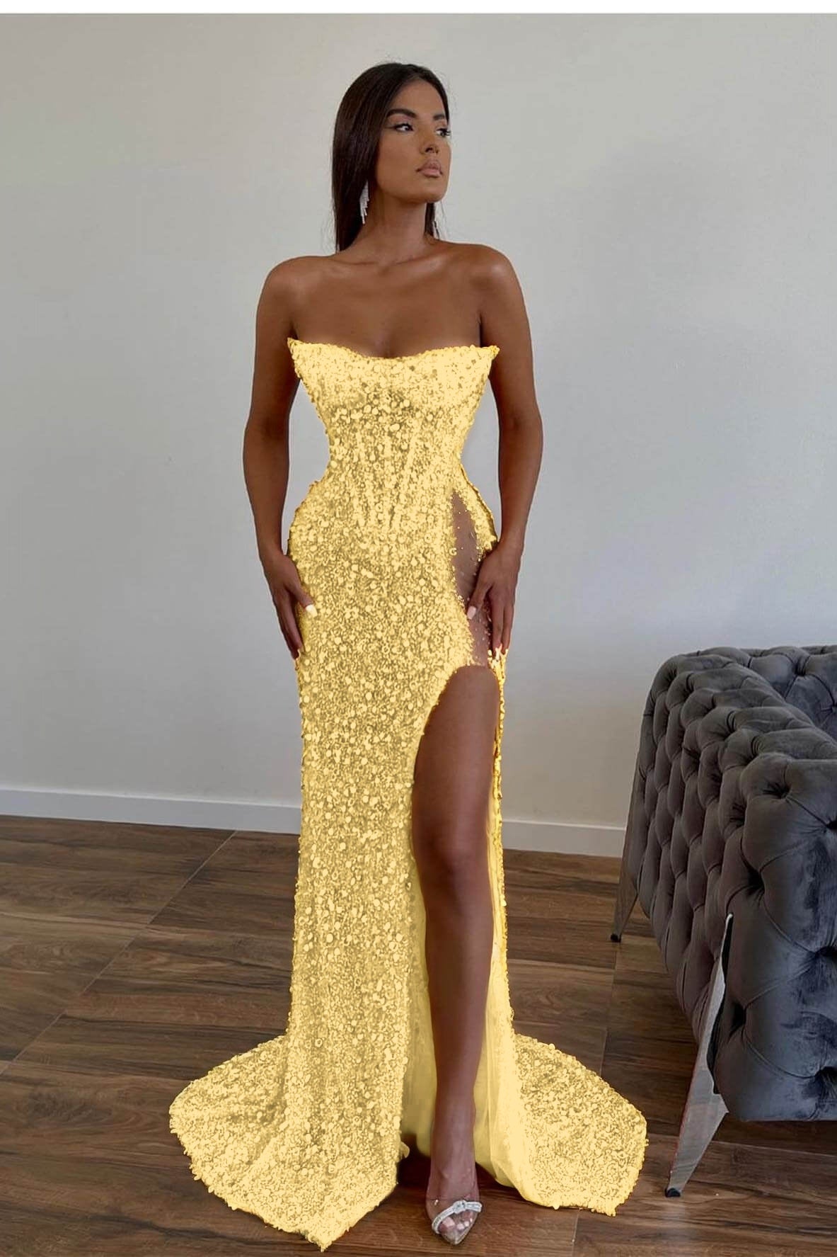 Gorgeous Sequins Mermaid Sweetheart Prom Dress Slit With Sleeveless Orange