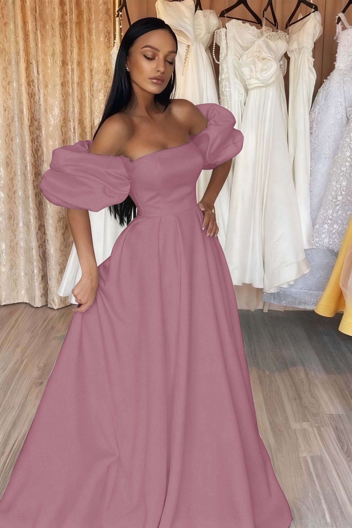 Black Off-The-Shoulder Prom Dress A Line