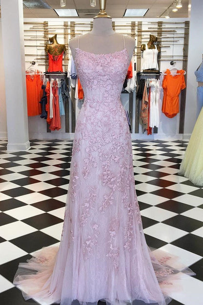 Amazing Spaghetti-Straps Mermaid Prom Dress Tulle With Appliques