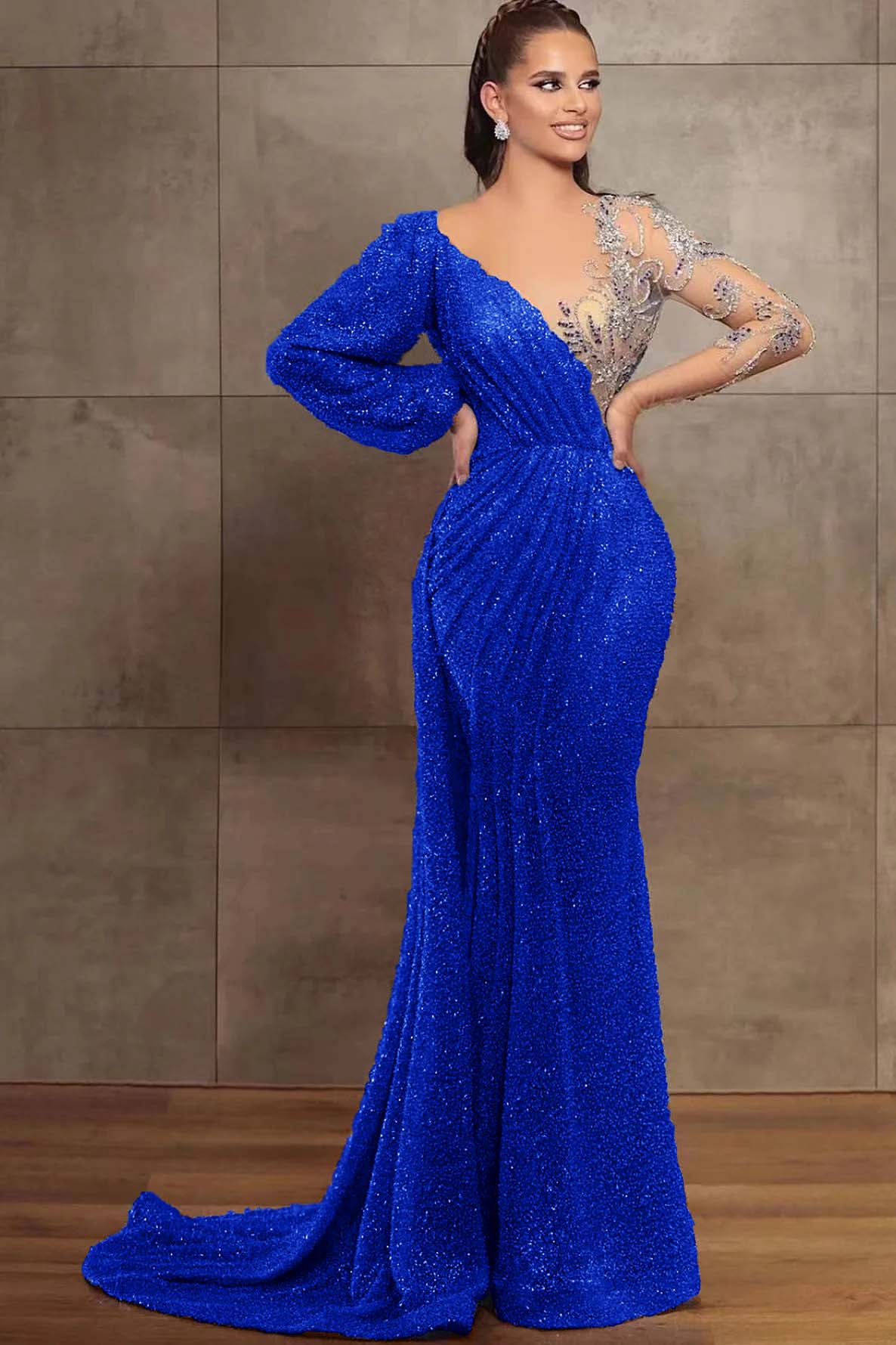 Amazing V-Neck Long Sleeves Mermaid Evening Dress With Sequins Beads