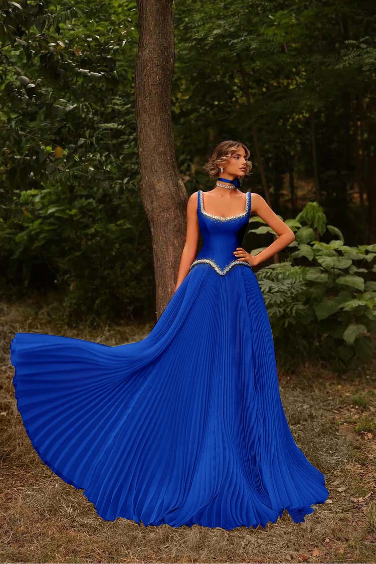 Sleeveless Spaghetti Straps Prom Dress With Beads