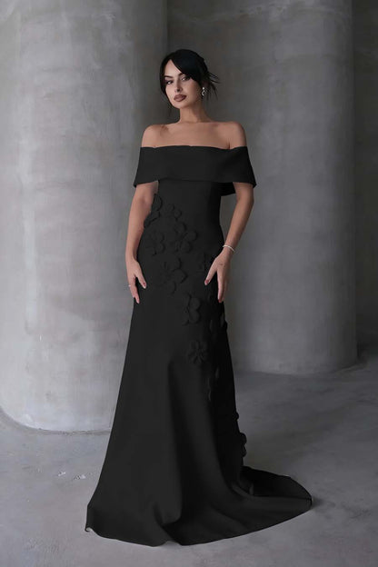 Sleeveless Off-Shoulders Prom Dress With Handmade Flower