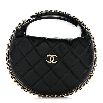 Lambskin Quilted Chain Around Pouch Black