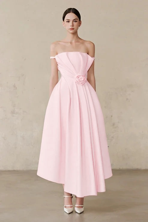 Ivory Off-the-Shoulder A-Line Evening Dress With Pleated