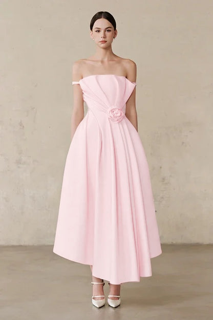Ivory Off-the-Shoulder A-Line Evening Dress With Pleated