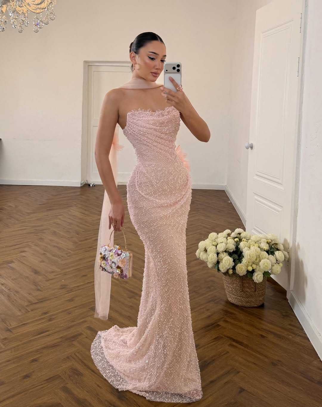 Sleeveless Square Mermaid Evening Dress With Scarf