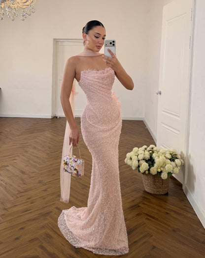 Sleeveless Square Mermaid Evening Dress With Scarf