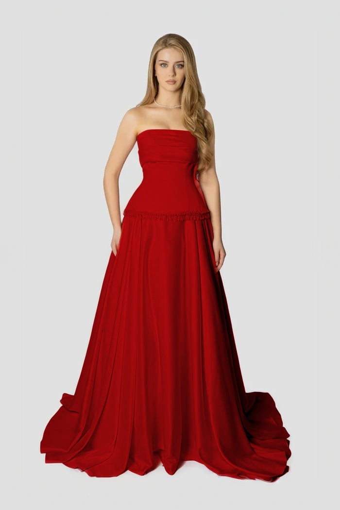 Baby Pink Strapless Evening Dress A-Line Sleeveless in Satin With Beading