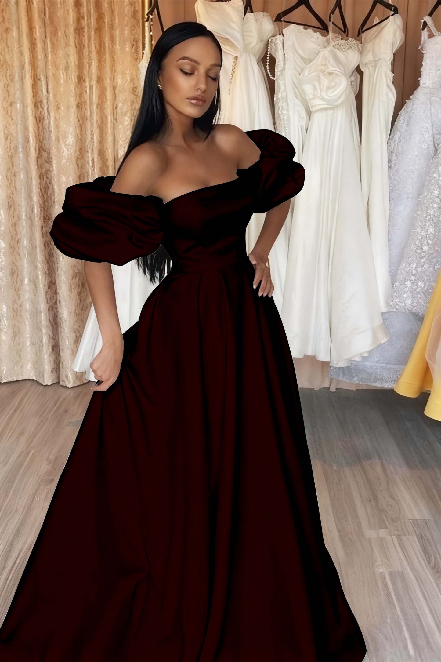 Black Off-The-Shoulder Prom Dress A Line