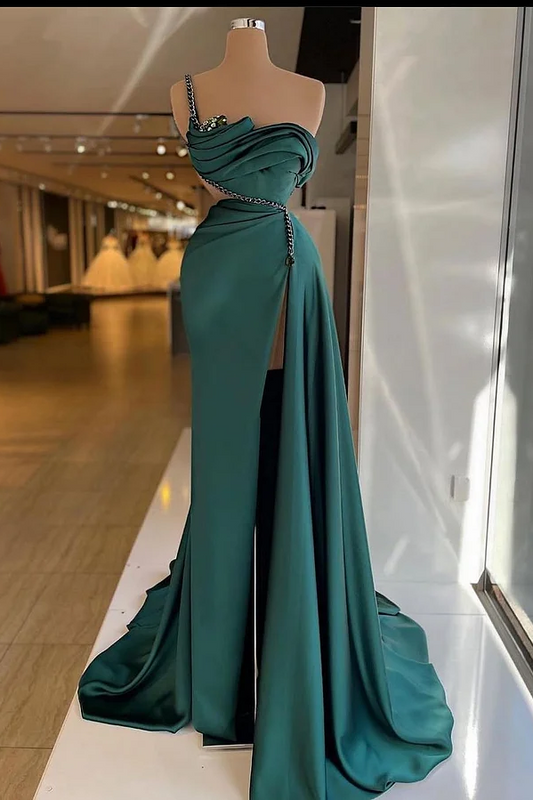 Dark Green Sleeveless Spaghetti Straps Mermaid Prom Dress