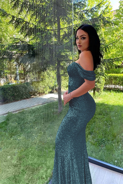 Elegant Split Long sleeves V-Neck Mermaid Prom Dress With Sequins