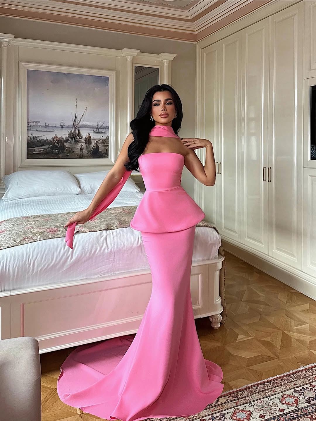 Sleeveless Square Strapless Mermaid Long Prom Dress With Scarf