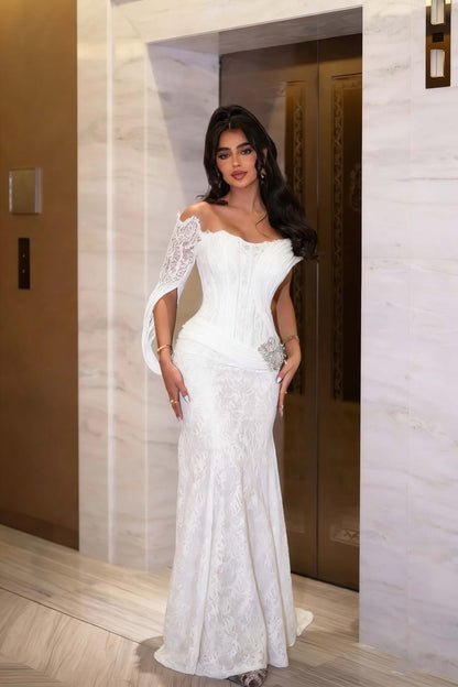 Black Long Sleeves Strapless Mermaid Prom Dress With Embroidery