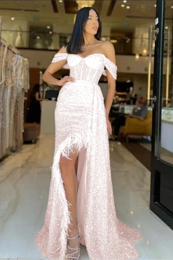 Sweetheart Long Mermaid Evening Dress With Feathers