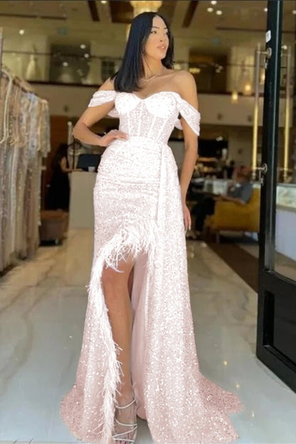 Sweetheart Long Mermaid Evening Dress With Feathers