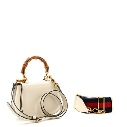 Boarded Dyana Lux Calfskin Web Mini Bamboo 1947 Top Handle Bag  Mystic White