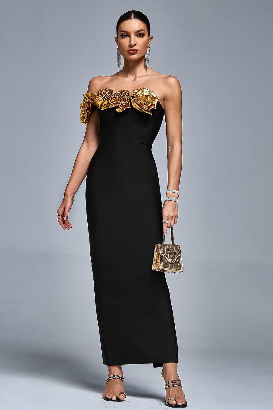 Stunning Black Satin One Shoulder Strapless Mermaid Prom Dress with Ruffles