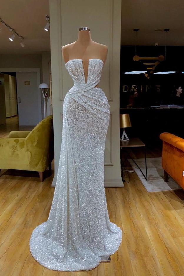 Sequins Gorgeous White Strapless Prom Dress Online