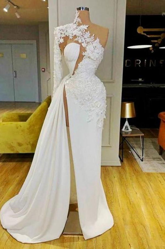 White Mermaid Elegant Evening Dresses Long Sleeves