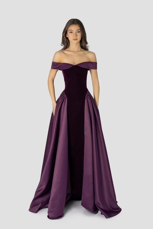Dreamy Satin Sleeveless Off the Shoulder A-Line Long Evening Dress