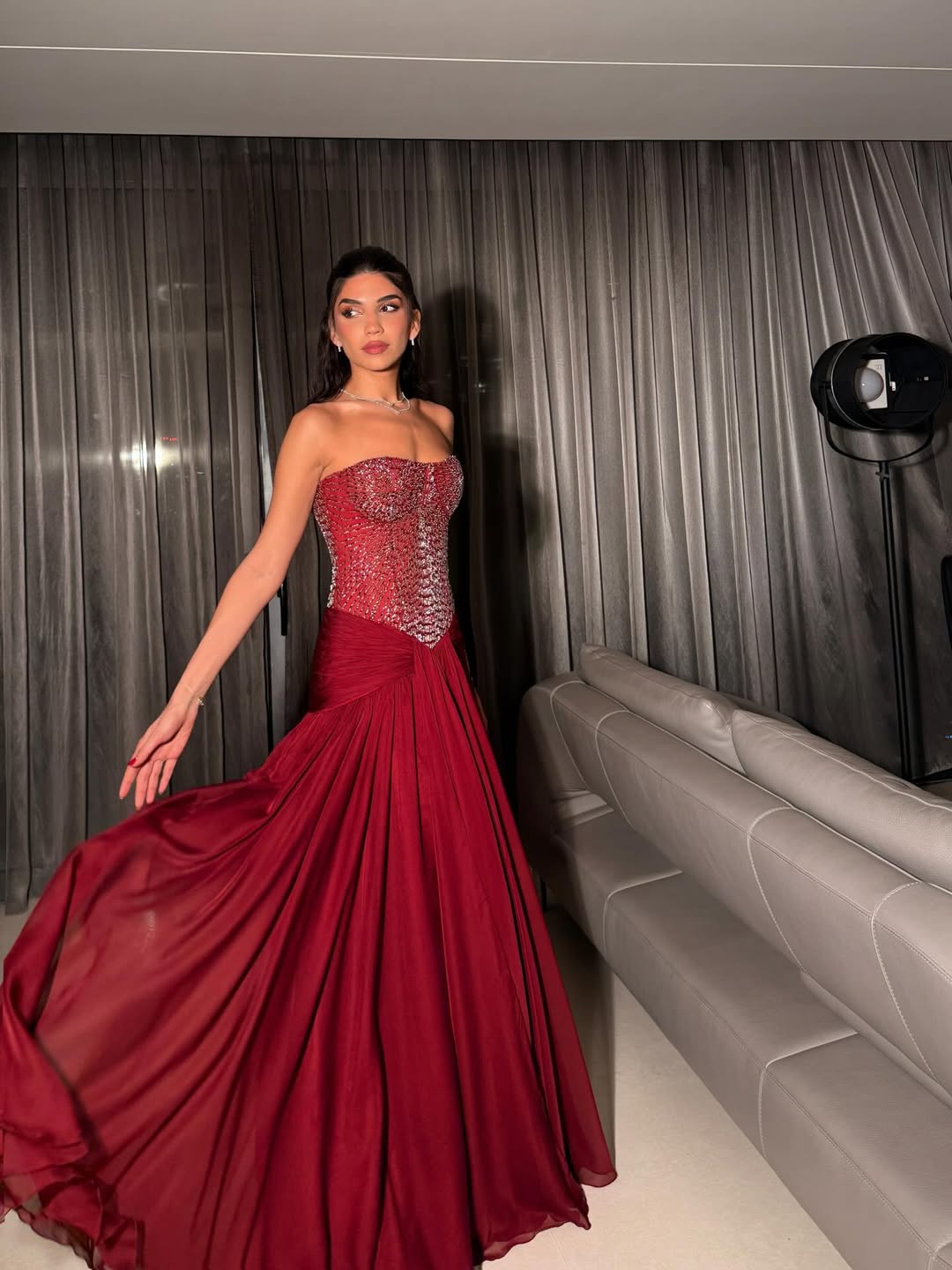 Sparkling Burgundy Strapless Sequins Sleeveless Prom Dress